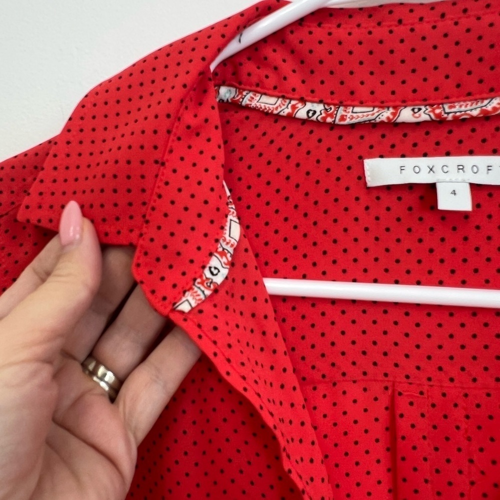 BOUTIQUE FOXCROFT red with fine polka dots blouse m - Picture 6 of 8